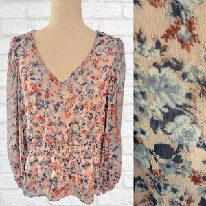 NWT Catherine Malandrino Pink Blue Floral Blouse Top Elastic Waist Boho Size XL